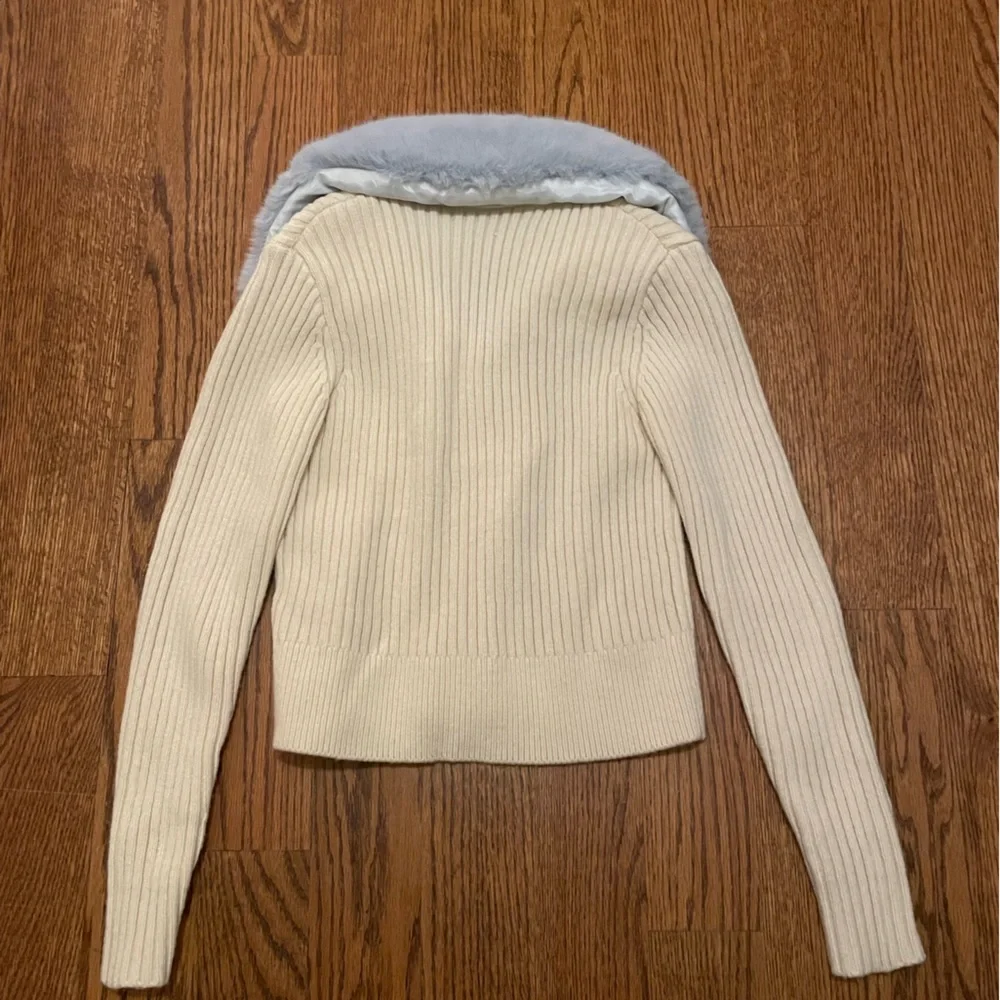 Zara Faux Fur Collar Sweater Knit Cardigan Women’s Size SMALL